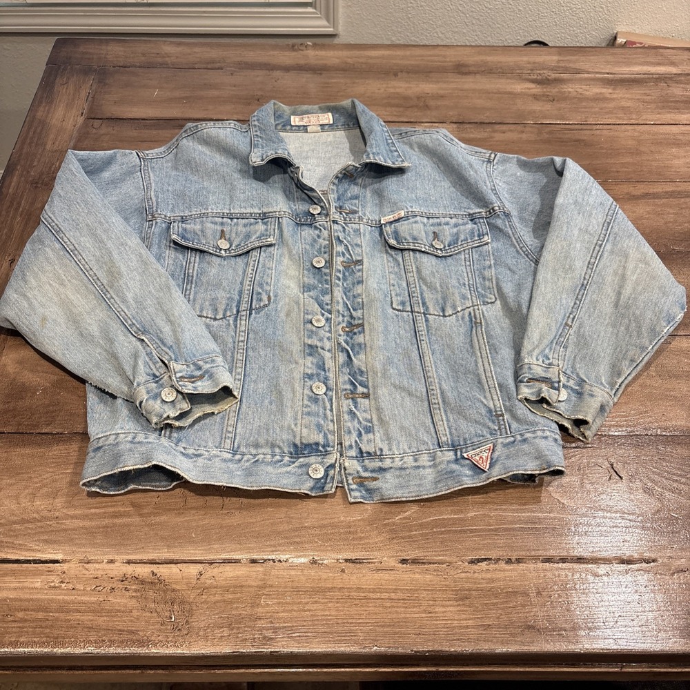 VTG 80's‎ GUESS Jeans USA Women's Denim Jacket Cropped Acid Wash - Size M